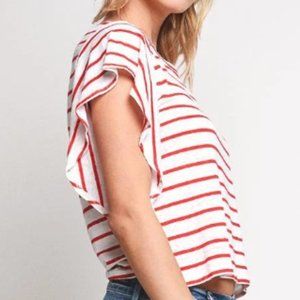 cupcakes & cashmere Red Striped Ruffle Top